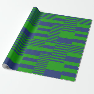 Papel De Presente Desenho de Listras Xadrez Azul Verde