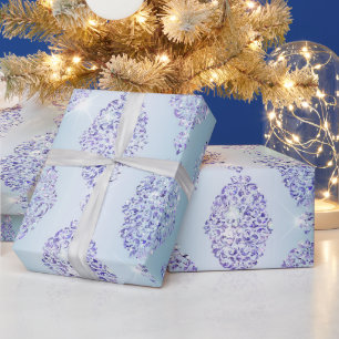 Papel De Presente Desenho de Natal Azul Roxo Brilhante