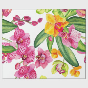 Papel De Presente Desenho de Orquídeas em Aquarela 18