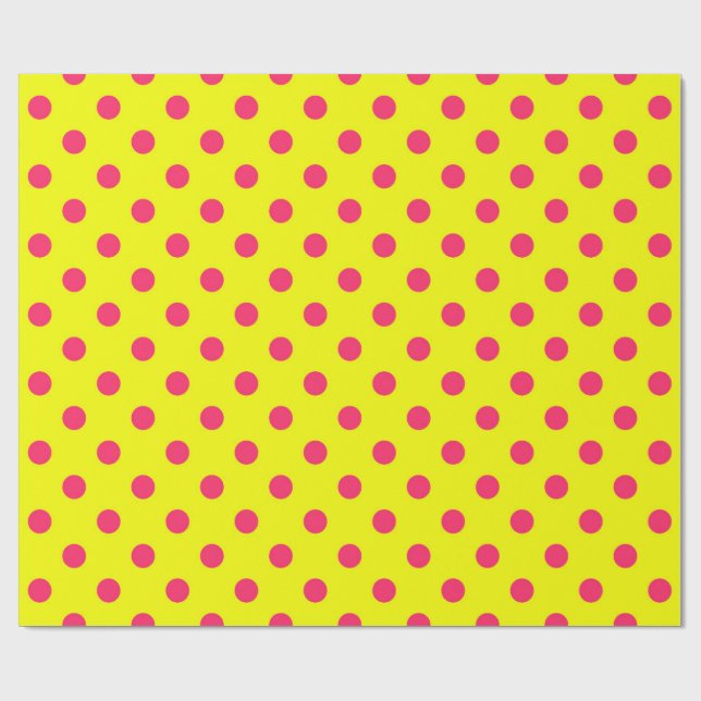 Papel De Presente Desenho de padrão de bolinhas rosa em amarelo  (Aberto)