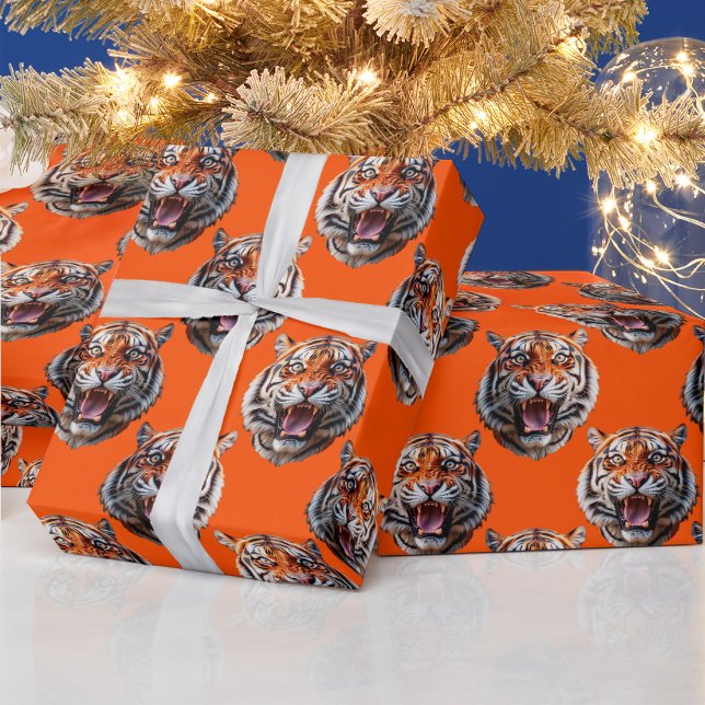 Papel De Presente Desenho de padrão de cabeça de tigre laranja (Criador carregado)