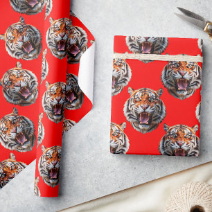 Papel De Presente Desenho de padrão de cabeça de tigre vermelho