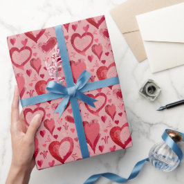 Papel De Presente Desenho de Padrão de Corações Vermelhos Dia dos Na