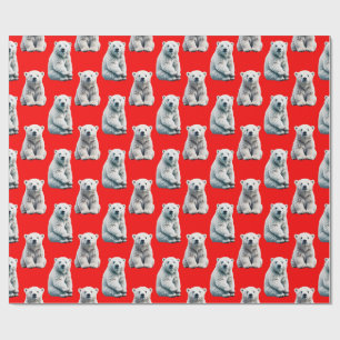 Papel De Presente Desenho de padrão de urso polar em vermelho