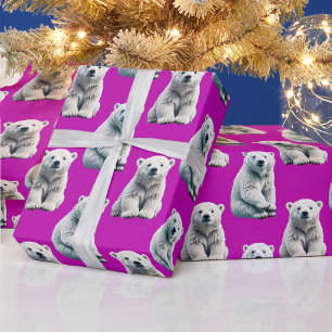 Papel De Presente Desenho de padrão de urso polar roxo