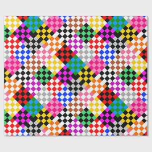 Papel De Presente Desenho de padrão xadrez colorido em patchwork 