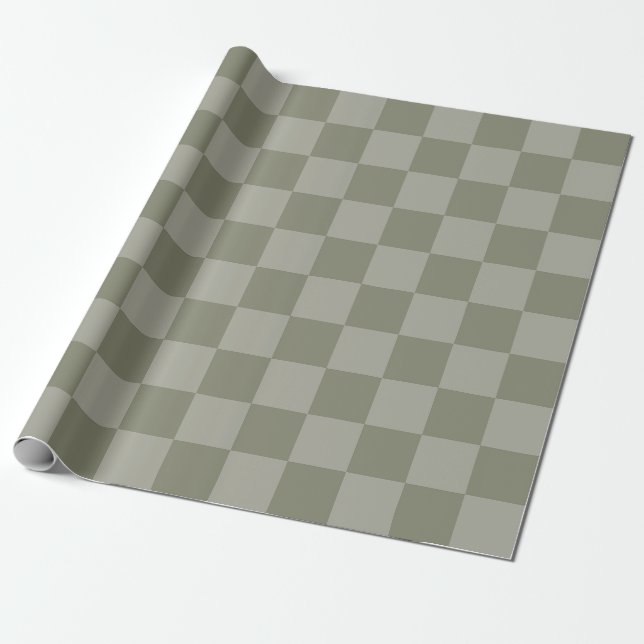 Papel De Presente Desenho de padrão xadrez verde oliva e cinza (Desenrolado)