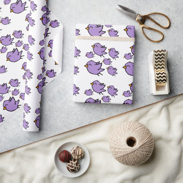 Papel De Presente Desenho de Pássaro Roxo Fofo (Artesanato)