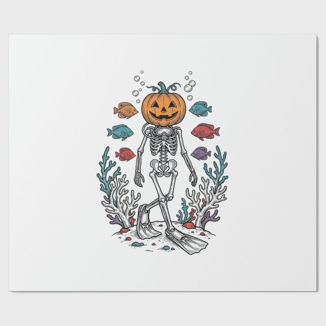 Papel De Presente Desenho de Peixe de Halloween de Esqueleto de Abób (Aberto)