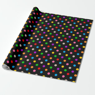Papel De Presente Desenho de Pontos Coloridos Arco-íris Preto
