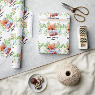 Papel De Presente Desenho de raposa fofa animais da floresta amigos