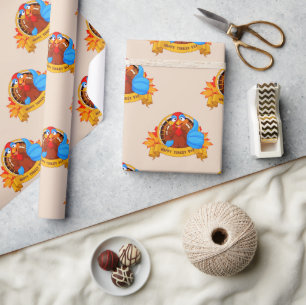 Papel De Presente Desenho divertido de Ação de Graças em estilo de d