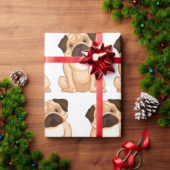 Papel De Presente Desenho do Pug Mal-humorado (Presente de Natal)
