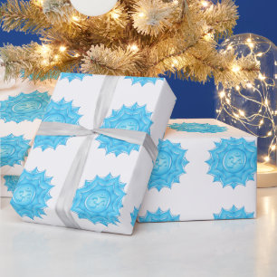 Papel De Presente Desenho do Símbolo Om Flor de Lótus de Vidro Azul