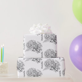 Papel De Presente Desenho em Linha Preta de Crisântemo com o Seu Nom