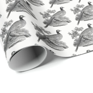 Papel De Presente Desenho em preto e branco de faisão vintage