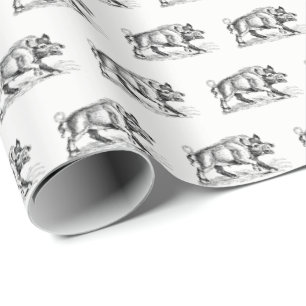 Papel De Presente Desenho em Preto e Branco de Javali Antigo #2