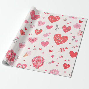 Papel De Presente Desenho encantador do Dia dos Namorados com Coraçõ