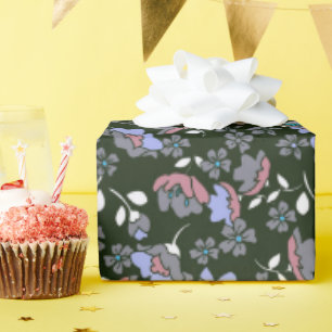 Papel De Presente Desenho Floral em Preto