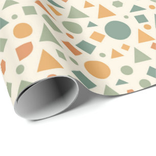 Papel De Presente Desenho Geométrico em Sage, Ocre, Azul Turquesa e