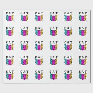 Papel De Presente Desenho Gráfico de Bloco de Cor de Gato Gravado Vi