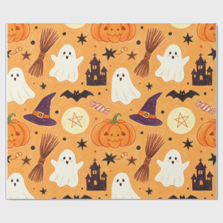 Papel De Presente Desenho Infantil de Halloween Caprichoso com Giz d