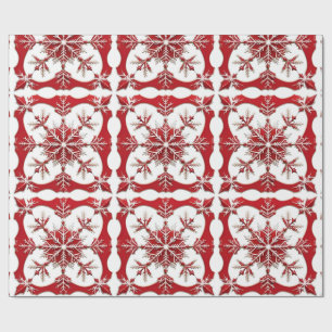 Papel De Presente Desenho Intrincado de Floco de Neve Vermelho