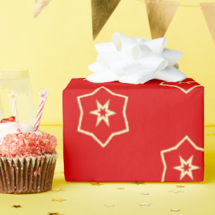 Papel De Presente Desenho Ornamental Vermelho e Dourado