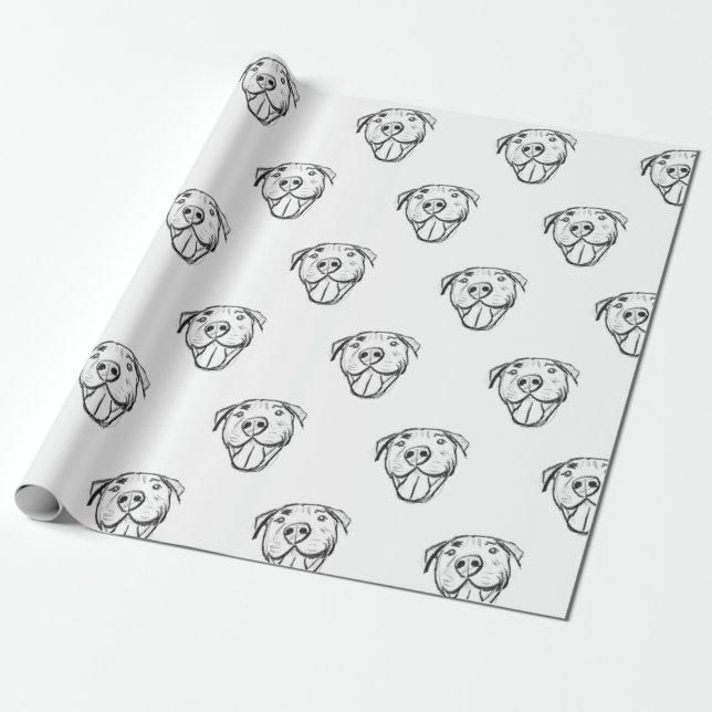 Papel De Presente desenho pitbull simples amantes de cães preto bran (Desenrolado)