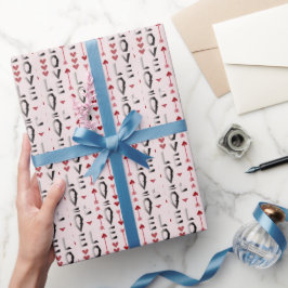 Papel De Presente Desenho Romântico de Seta, Coração e Amor