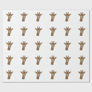 Papel De Presente Desenho Vetorial de Cabeça de Girafa Gravada Vinta