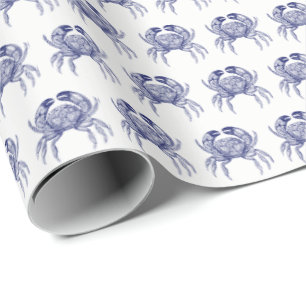 Papel De Presente Desenho Vintage Blue Crab #1