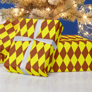 Papel De Presente Desenho Xadrez Arlequim Amarelo Castanho