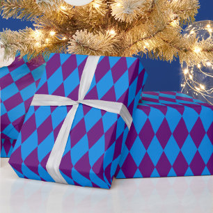 Papel De Presente Desenho Xadrez Arlequim Roxo Azul
