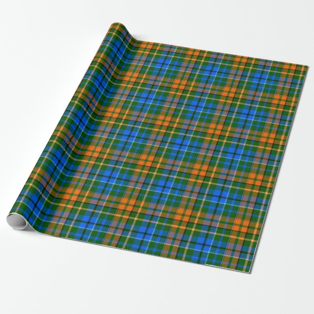 Papel De Presente Desenho Xadrez Escocês Laranja Verde Azul (Desenrolado)
