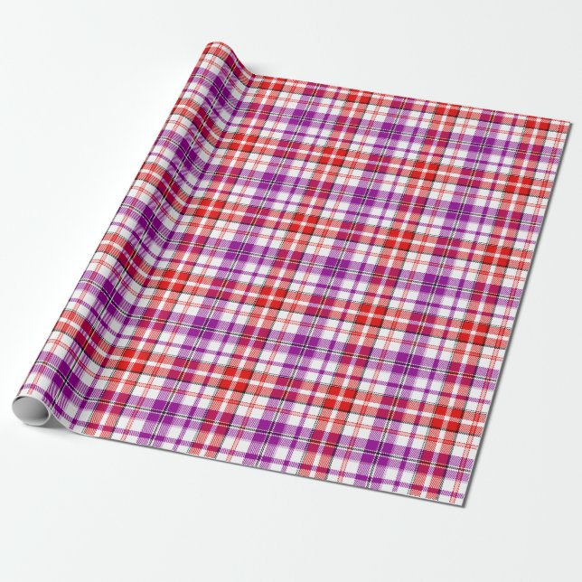 Papel De Presente Desenho Xadrez Escocês Listras Branco Vermelho Rox (Desenrolado)