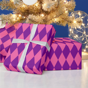 Papel De Presente Desenho Xadrez Harlequim Rosa e Roxo