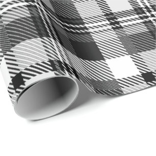 Papel De Presente Desenho Xadrez Madras Cinza Preto Branco