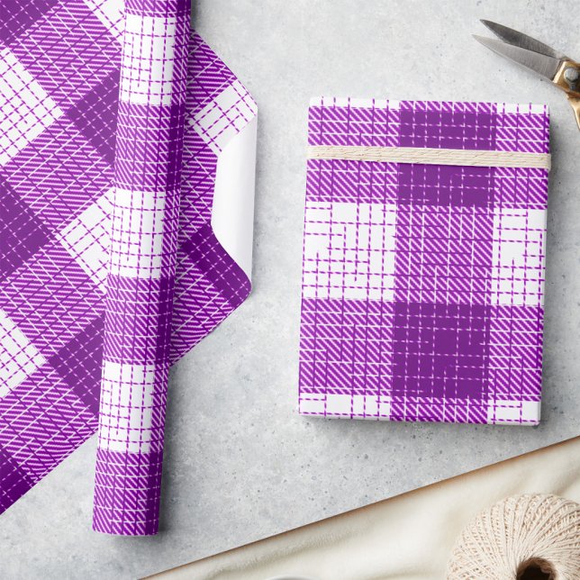 Papel De Presente Desenho Xadrez Quadrado Ousado Roxo e Branco (Criador carregado)
