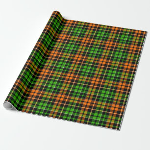 Papel De Presente Desenho Xadrez Tartan Preto Laranja Verde 