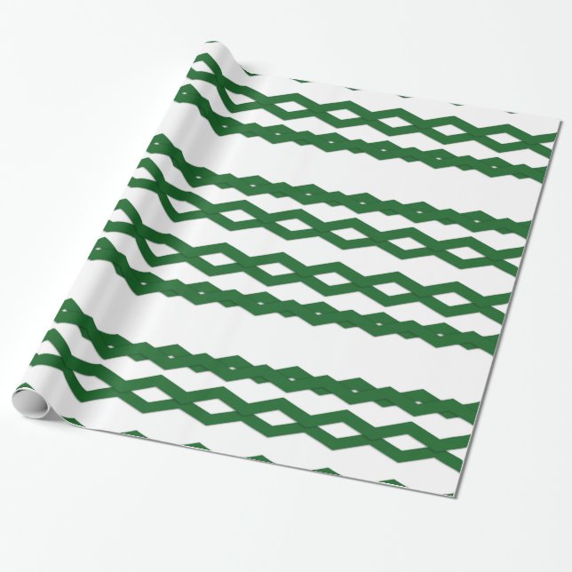 Papel De Presente Desenho Ziguezague Verde e Branco (Desenrolado)