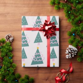 Papel De Presente Desenhos de Árvores Fofas Rosa Verde