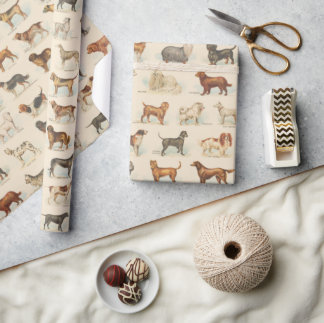 Papel De Presente Desenhos De Cachorro Vintage Padrados