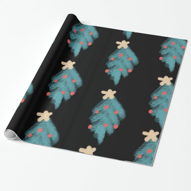 Papel De Presente Desenhos de Natal em Quadro Negro (Desenrolado)