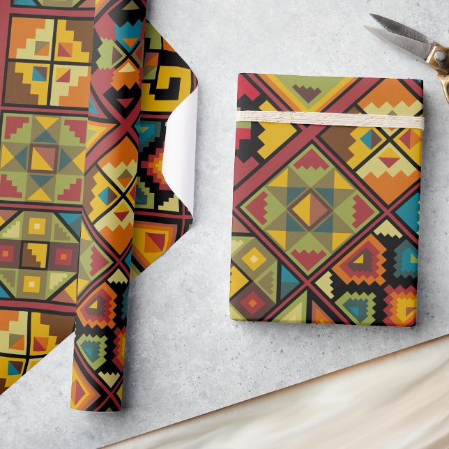 Papel De Presente Desert Brown Turquoise Diversão de Padrão (Criador carregado)