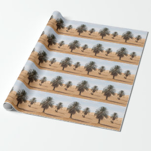 Papel De Presente Desert Oasis: Paisagem das Palmas do Saara.