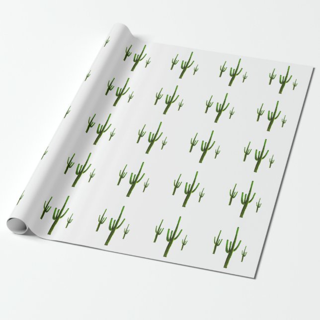 Papel De Presente Deserto de Padrão Verde Saguaro Cactus (Desenrolado)