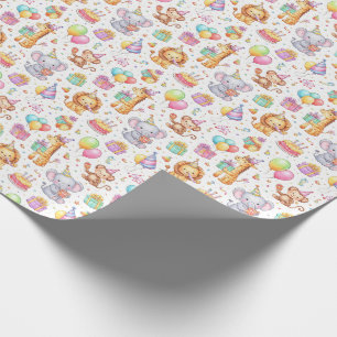 Papel De Presente Desfile de Animais de Festa – Design de Aniversári