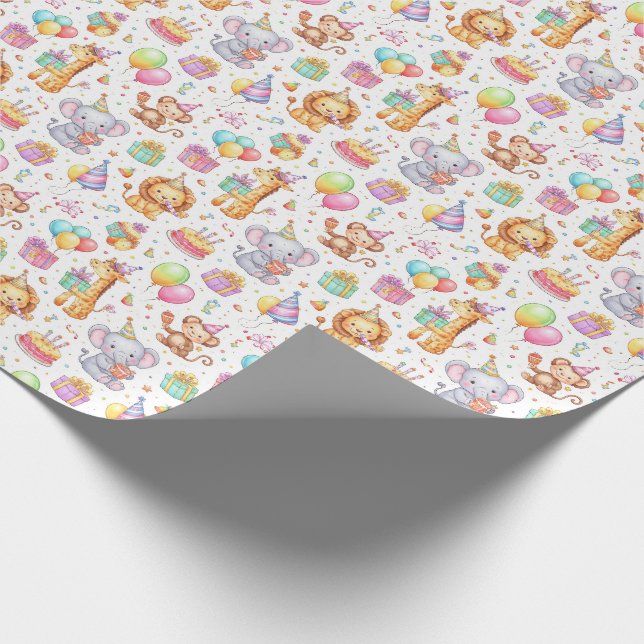 Papel De Presente Desfile de Animais de Festa – Design de Aniversári (Ponta)