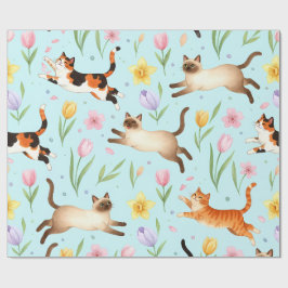 Papel De Presente Desfile de Gatos da Primavera – Felinos Saltitante